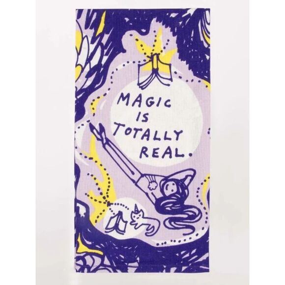 Blue Q 'Magic Is Totally Real' Dish Towel in Purple Yellow & White 21" x 28" NWT - Picture 5 of 5